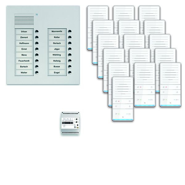 TCS deurbediening audio: pack UP voor 16 wooneenheden, met buitenstation PUK 16 belknoppen 2-koloms, 16x handsfree luidspreker ISW5031, bediening, PAUF162 / 001