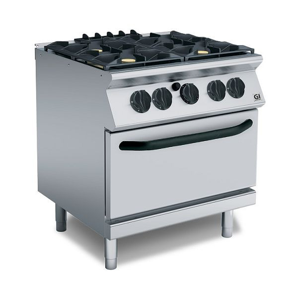 Gastro-Inox 700 &quot;High Performance&quot; gasfornuis 4 pits en Gastronorm 2/1 gasoven, 80cm, staand model, 170.004