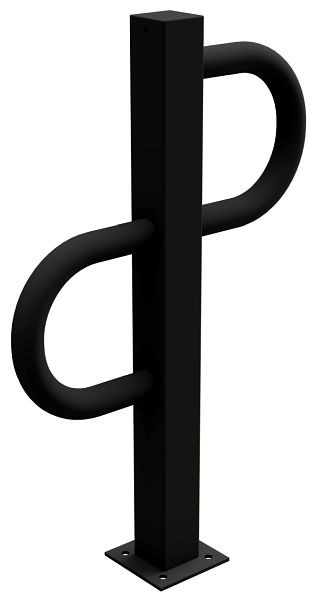 Schake enkele fietsstandaard, gemaakt van vierkante buis 80x80x3mm, hoogte: 900mm, gelast aan bodemplaat 150x150x6mm, 40880B