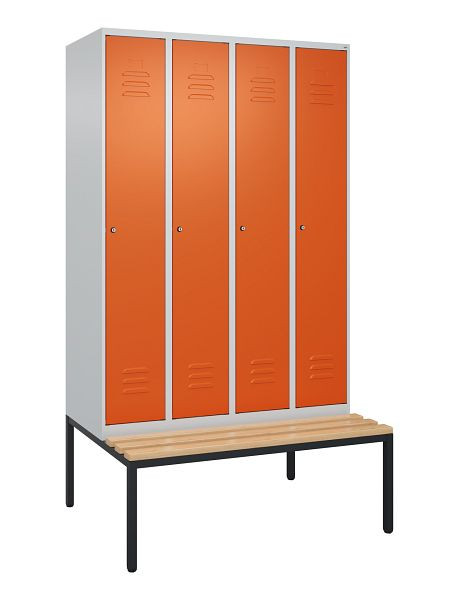 C+P luierkastje Classic PLUS met middenwand, bank, 4 vakken, 2120x1200x815mm, 7035/2004, cilindersloten, beuken zitlat, 0800507-40F S10120