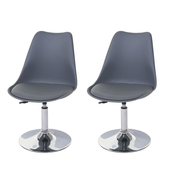 Mendler set van 2 eetkamerstoelen Malmö T501, stoel keukenstoel, in hoogte verstelbaar draaibaar, kunstleer, donkergrijs, chromen onderstel, 57362