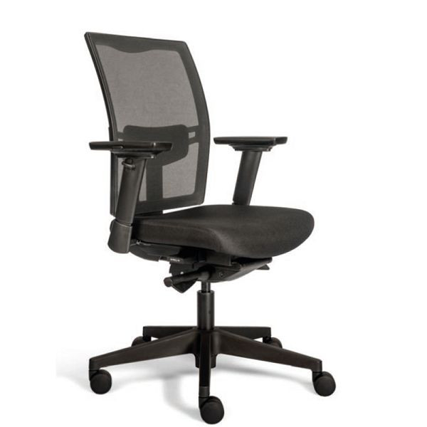 Lüllmann bureaudraaistoel met armleuningen, mesh rugleuning, Donati mechaniek, kunststof onderstel, zwart, 210350