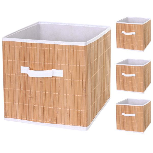 Mendler set van 4 vouwdozen HWC-C21, mand opbergmand besteldoos sorteerdoos opbergdoos, bamboe 32x32x32cm natuurlijke kleur, 61224