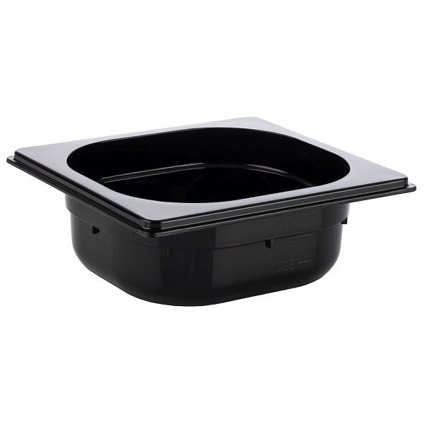APS GN 1/6 bak, 17,6 x 16,2 cm, diepte: 65 mm, polycarbonaat, zwart, 1 liter, 82076