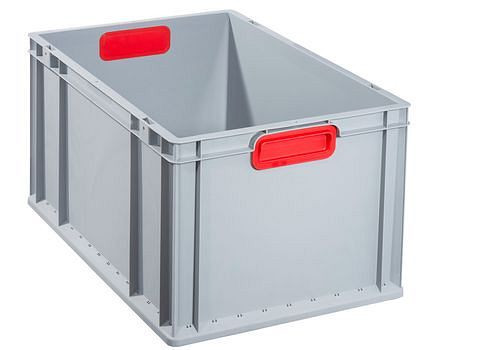 DENIOS Euro stapelbak classic-line B, rode handgrepen, 600 x 400 x 320, VE: 3 stuks, 265-209