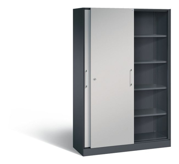 C+P schuifdeurkast Asisto, H1980xB1200xD435mm, kleur: zwart grijs/wit aluminium, beugelgreep, 5 niveaus, 142001-000 S10076