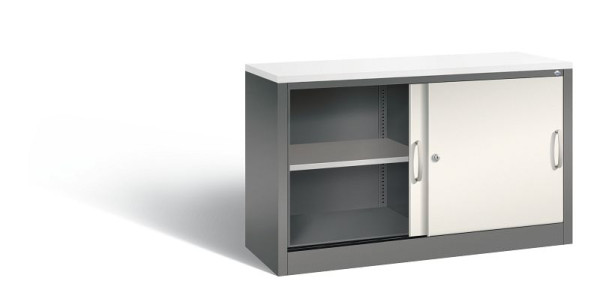 C+P dressoir met schuifdeuren Acurado, H720xB1200xD400mm, kleur: vulkaangrijs/parelwit, beugelgreep, 2 niveaus, 5723-00 S10354