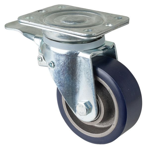 BS-wielen Zwaarlastwiel met rem, breedte 50 mm, Ø125 mm, tot 400 kg, loopvlak polyurethaan gegoten 78 Shore A, gegoten, kogellager, N120.C11.126