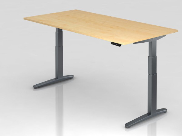 Hammerbacher elektrisch zit-sta bureau 200x100cm esdoorn/grafiet, rechthoekige vorm, VXBHM2E/3/GG