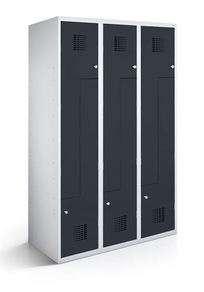 KEMMLIT Z-locker met 3 vakken en 6 deuren 40cm met gesloten bodem, antracietgrijs 7016, draaibare sluiting, 100186