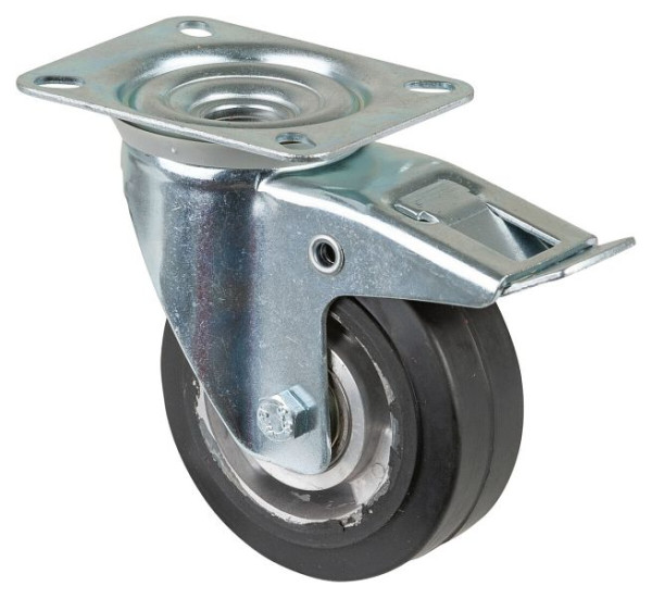 BS rollen transportrol met rem, breedte 40 mm, Ø100 mm, tot 150 kg, zwarte elastische banden, aluminium wiellichaam, kogellagers, L420.B80.100