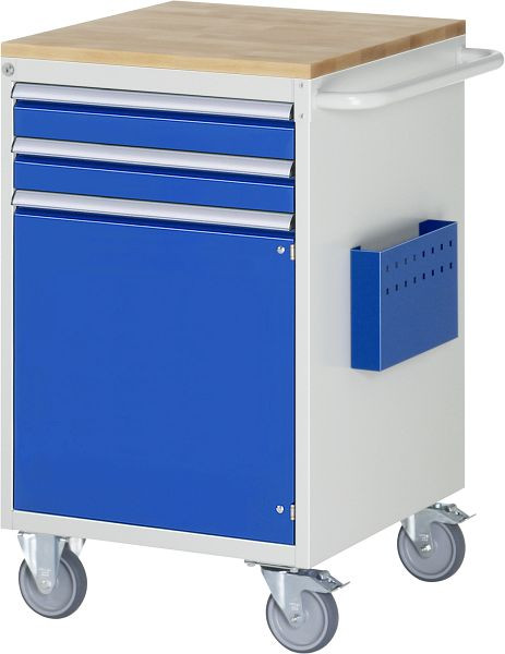 RAU montagewagen serie 7000, B580 x D650 x H975 mm, massief beukenhouten blad, laden: 2xH90 mm, draaideur H540 mm, 15-L5.7AR-B.11