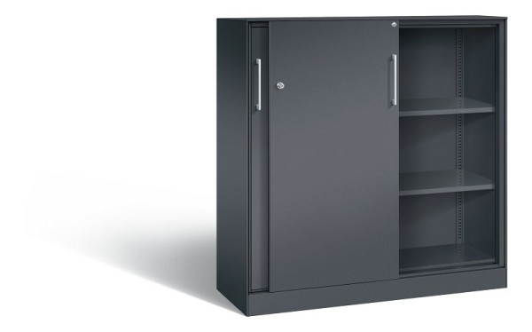 C+P schuifdeurkast Asisto, H1310xB1200xD435mm, kleur: zwart-grijs, beugelgreep, 3 niveaus, 142031-000 S10131