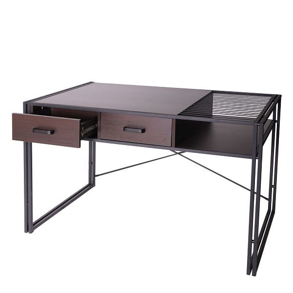 Mendler bureau HWC-H91, bureau computer bureau, industrieel 76x120x70cm, donkerbruin, 74456+74457