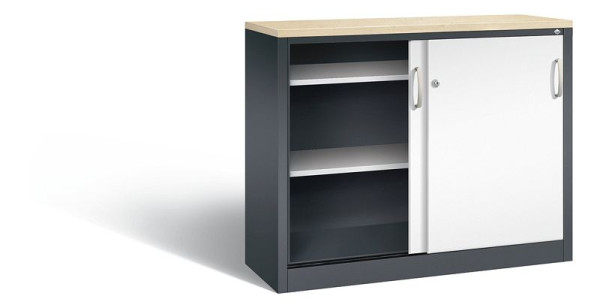 C+P dressoir met schuifdeuren Acurado, H1000xB1200xD400mm, kleur: zwartgrijs/verkeerswit, beugelgreep, 2046-00 S10252