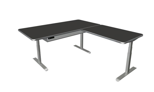 Kerkmann sta-/zittafel Move 4 Premium, B 2000 x D 1000 mm, met aanbouwelement 1200 x 800 mm, elektrisch in hoogte verstelbaar van 620-1270 mm, antraciet, 10321613