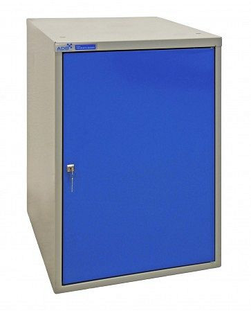 ADB plaatstalen kast als onderstel voor werkbank, plank, corpuskleur: grijs, RAL 7035, deurkleur: blauw, RAL 5012, afmetingen HxBxD: 800x530x700 mm, 40940