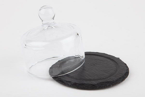 APS natuurleisteen bord, 2-delig, Ø 10,5 cm, hoogte: 8 cm, materiaaldikte 4-7 mm, met glazen kap, 00984