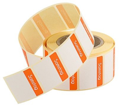 Contacto etiketten zaterdag oranje, VE: 500 stuks op rol, 4371/056