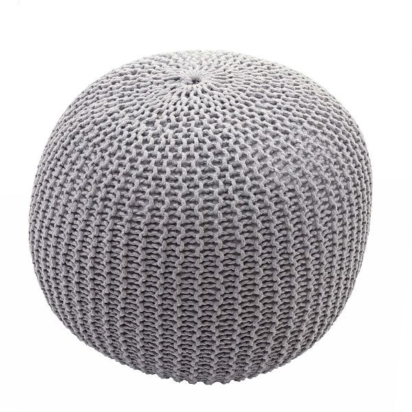 Mendler poef HWC-E16, gebreide kruk, kruk, gebreide poef, gebreide look 40x50cm, grijs, 65080
