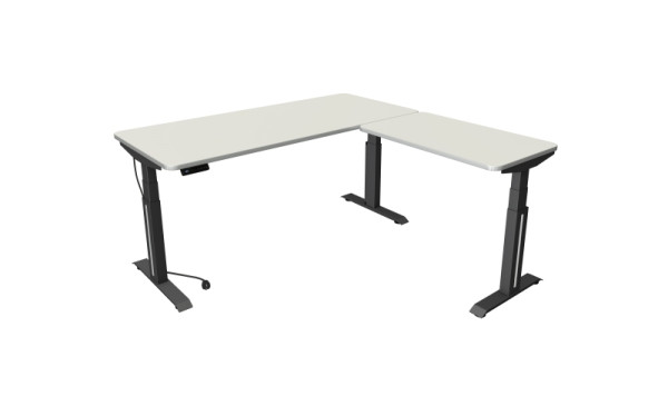 Kerkmann Move Professionele zit-statafel, B 1800 x D 800 mm met aanbouwelement 1000 x 600 mm, elektrisch in hoogte verstelbaar van 640-1290 mm, wit, 10073110