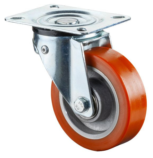 BS Wielen Zwenkwiel, polyurethaan wiel, aluminium velg, kogellager, met lastafhankelijke draaiblokkering 360°, L300.B90.100