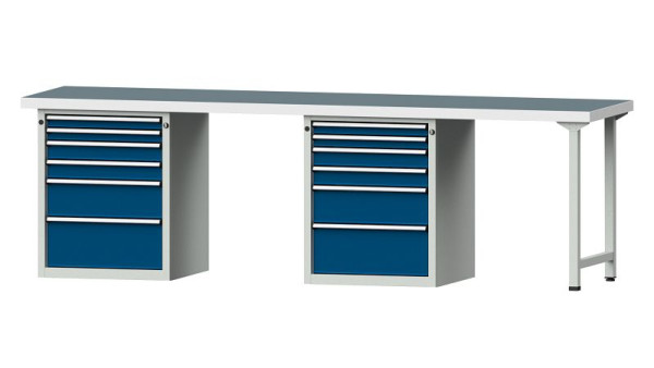 ANKE werkbanken combinatie werkbank, model 916 V, 2800 x 700 x 850 mm, RAL 7035/5010, UBP 50 mm, 415.154