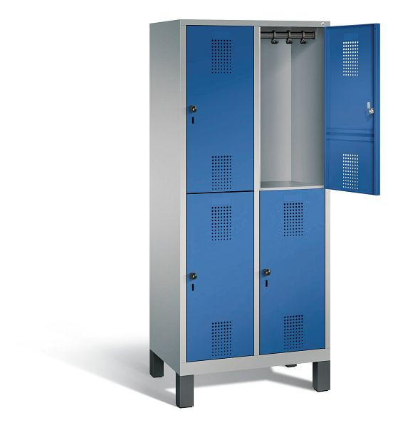 C+P locker dubbeldekker Evolo, H1850xW810xD500mm, kleur: wit aluminium / gentiaanblauw, 48310-22 S10279