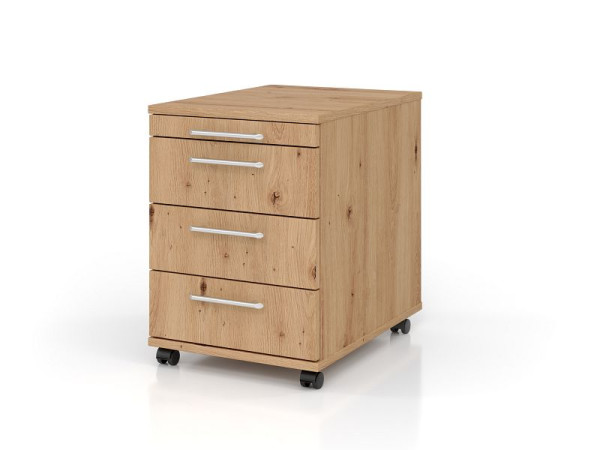 Hammerbacher rolcontainer 58 cm, 3 laden, kunststof relinggreep, knoestig eiken, V1606/R/R/RE