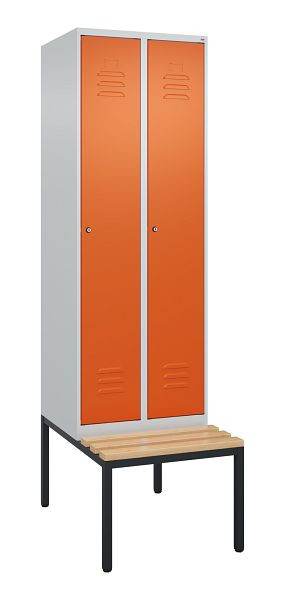 C+P luierkastje Classic PLUS met middenwand, bank, 2 vakken, 2120x600x815mm, 7035/2004, cilindersloten, beuken zitlat, 0800507-20F S10120