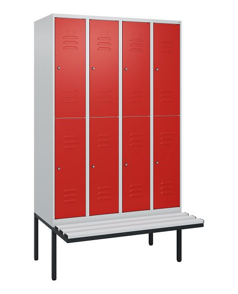 C+P dubbeldekskast Classic PLUS, 4 compartimenten, 2120x1200x815mm, 7035/3020, cilindersloten, zwevende zitting, 0803407-40 S10017