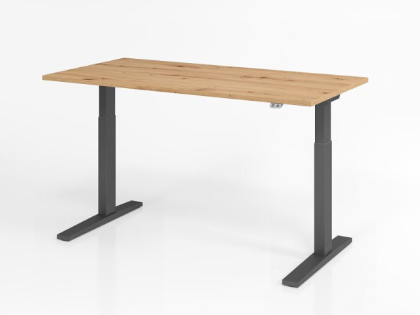 Hammerbacher bureau XMKA16, 160 x 80 cm, blad: knoestig eiken, 25 mm dik, ABS dikke rand, rechthoekige vorm, grafiet, VXMKA16/R/G