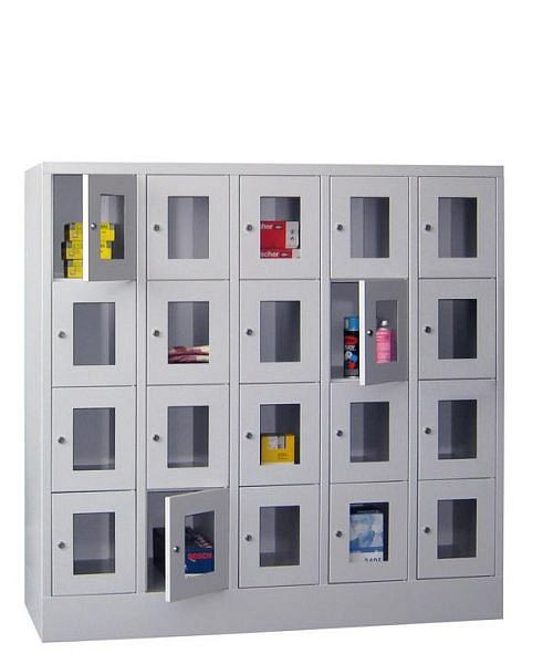 Pavoy Schließfachschrank mit Sockel 1518/500/1500, 5b x 4h, Zylinderschloss, Abteilbreite 300, Sichtfenster, 61213-543-091-910