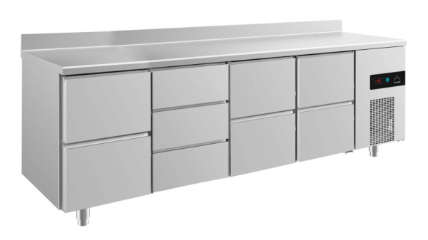 A&S Polarny koeltafel -2 tot +8°C met 3x twee laden en 1x drie laden middenlinks, 2330 x 700 x 850 mm, met opstand, KT4ZDZZA