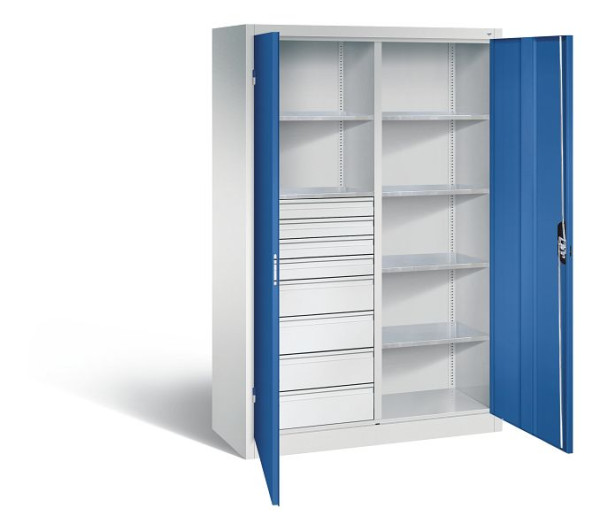 C+P Werkstattschrank mit 8 Schubladen, H1950xB1200xT500 mm, Lichtgrau/Enzianblau, 8931-3055 S10006