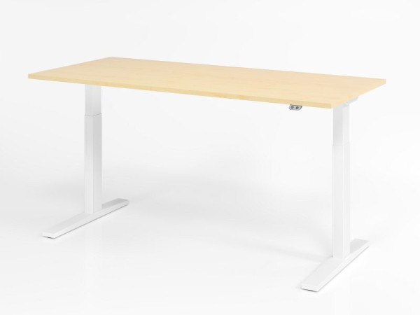 Hammerbacher bureau XMKA19, 180 x 80 cm, blad: esdoorn, 25 mm dik, ABS dikke rand, rechthoekige vorm, wit, VXMKA19/3/W
