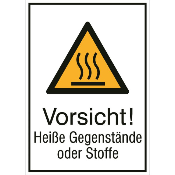Steen HGS combinatiebord met waarschuwingsbord en extra tekst Let op! Hete voorwerpen of stoffen, 131 x 185 mm / folie, zelfklevend, 21.0440