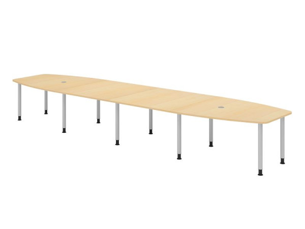 Hammerbacher vergadertafel KT52C, 520 x 130 cm, blad: esdoorn, 25 mm dik, tienpoots frame zilver, ronde buis 6 cm, werkhoogte 72-74 cm, VKT52C/3/S