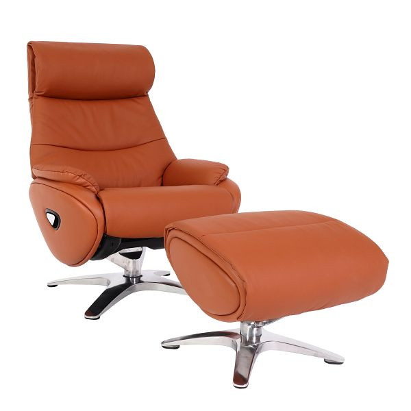 Mendler relaxstoel met kruk HWC-K98, tv-stoel fauteuil, ligfunctie draaibaar, metaal echt leer/kunstleer, bruin, 98338