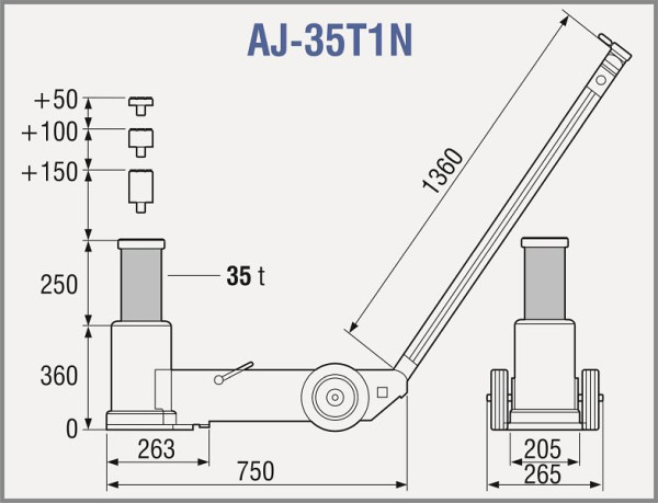 TDL 1-traps luchthydraulische krik, capaciteit: 35t, AJ-35T1N