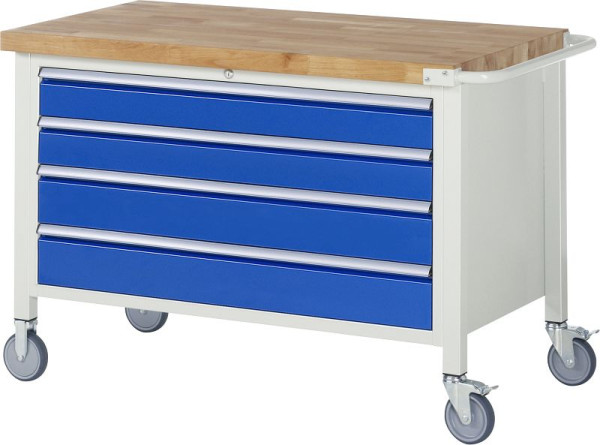 RAU verrijdbare werkbank 8000 - model 8362, B1250 x D700 x H880-1080 mm, onderkast, 4x laden: 2xH120, 2xH150 mm, 05-8362A2-127B4H.11