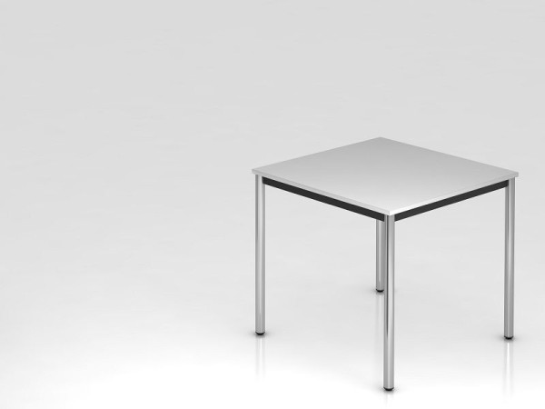 Hammerbacher vergadertafel rond onderstel 80x80 grijs/chroom, rechthoekige vorm, VDR08/5/C