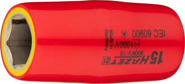 Hazet dopsleutelinzet, zeskant, dubbel geïsoleerd, hol vierkant 12,5 mm (1/2 inch), buitenzeskant trekprofiel, 15 mm, 900KV-15