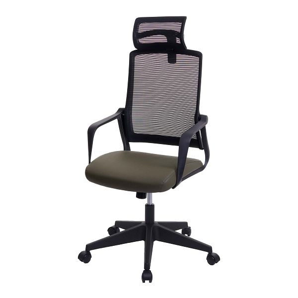 Mendler bureaustoel HWC-J52, draaistoel, bureaustoel, ergonomische hoofdsteun, imitatieleer, olijfgroen, 81068