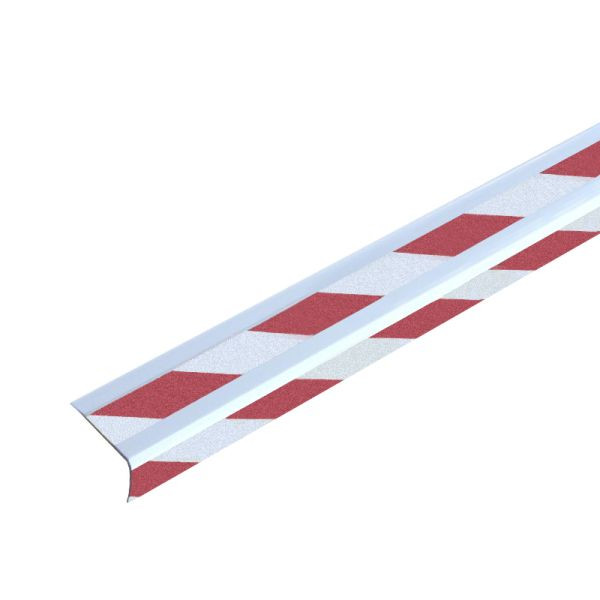 Meelbroek antislip traprandprofiel aluminium met m2 antislip coating, rood/wit 53x610x31mm, 2 strepen, ATM1YS1