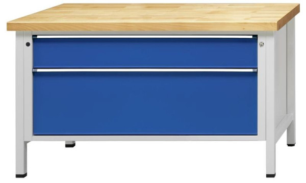 ANKE kastwerkbank; 1500x800 mm; RAL 7035/5010; Laden in XXL-formaat 1200x600 mm (BxD); 2 laden 180, 360 mm