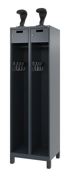 C+P Evolo brandweerkast, model PRAKTUS, 2 compartimenten, H1850B600T500 mm, antraciet, voeten, 0492015-20 S10007