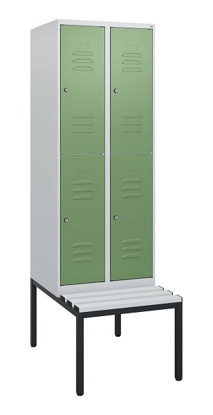 C+P dubbeldekskast Classic PLUS, 2 vakken, 1950x600x815mm, 7035/6011, cilindersloten, met bank eronder, 0803505-20 S10081