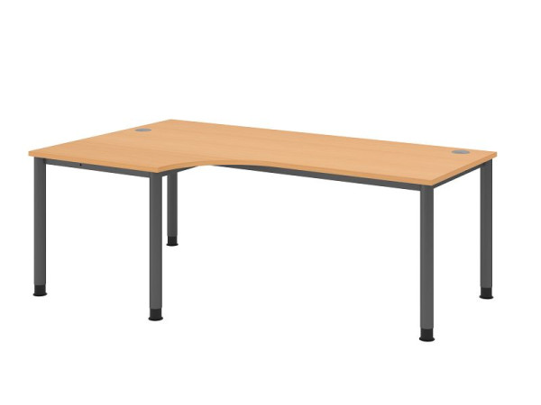 Hammerbacher bureau HS82, 200 x 120 cm, blad: beuken, 25 mm dik, hoekvorm 90°, 4-poots frame in grafiet, werkhoogte 68,5-81cm, VHS82/6/G