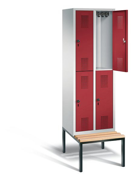 C+P locker dubbellaags Evolo, H2090xW610xD815mm, kleur: lichtgrijs/robijnrood, 48350-20 S10078